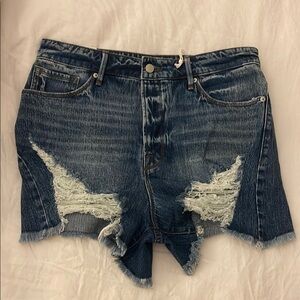 Distressed Denim Shorts - Blue